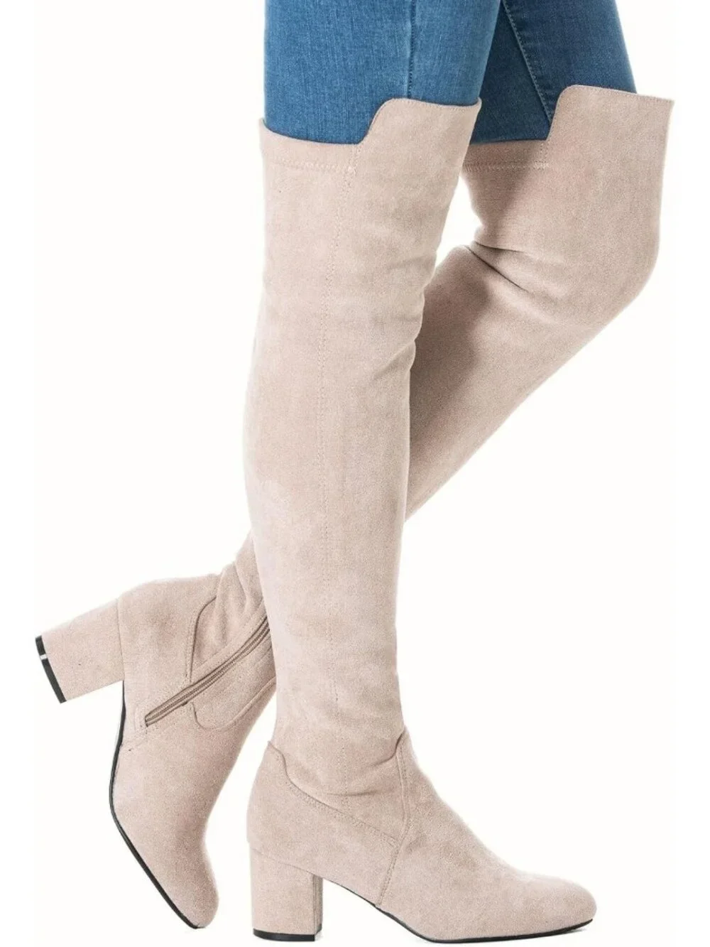 Stylish Thigh High Suede Black Over the Knee Boots, Chunky 2